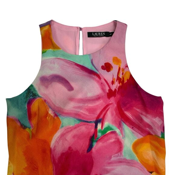 Lauren Ralph Lauren Floral Watercolor Overlay Crepe Shift Dress Size 2 Petite - Picture 3 of 11